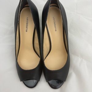 LIZ Claiborne Paula Black Peep Toe Wedge Heels